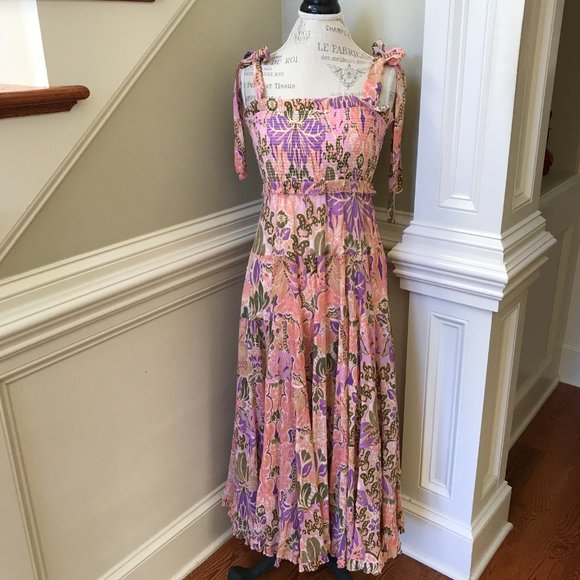 Zimmermann Violet Tiered Sundress Midi Dress Womens 1 Small Pink Floral Smocked - Picture 5 of 15